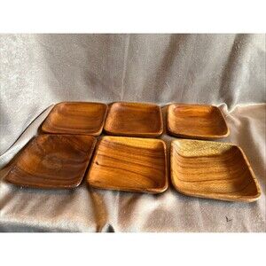 6 Vintage Beautiful Small Wooded Serving Bowls Salad Snacks Multi-use 6X6